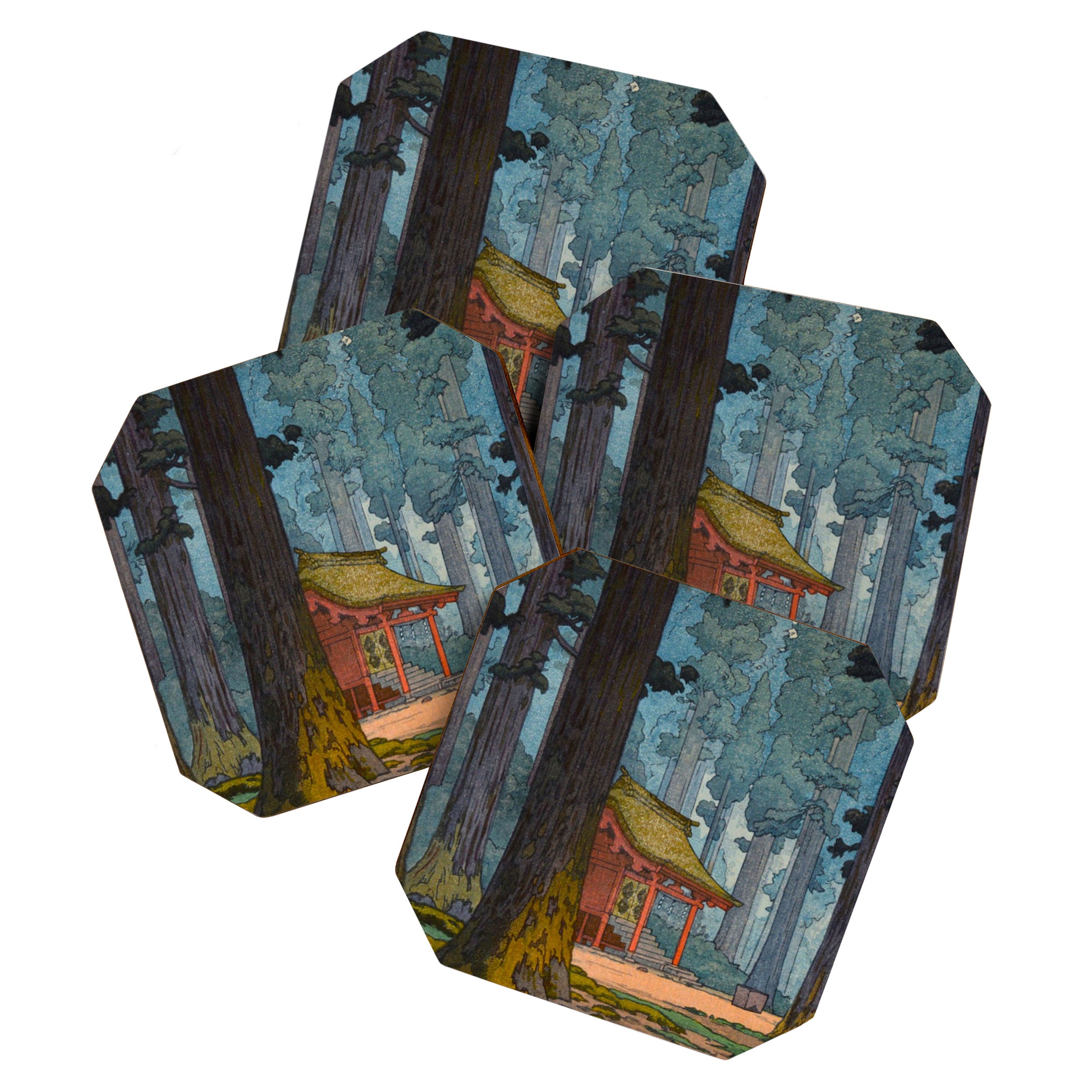 YoshidaToshi Sacred Grove Antique Japanese Woodblock Print  Coaster Gallery Image 1