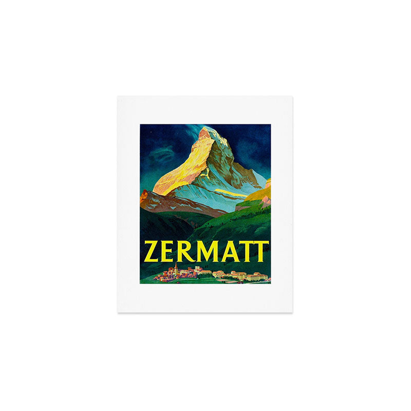 Zermatt Switzerland Vintage Mid Century Modern Travel Poster Art Print Gallery Image 1