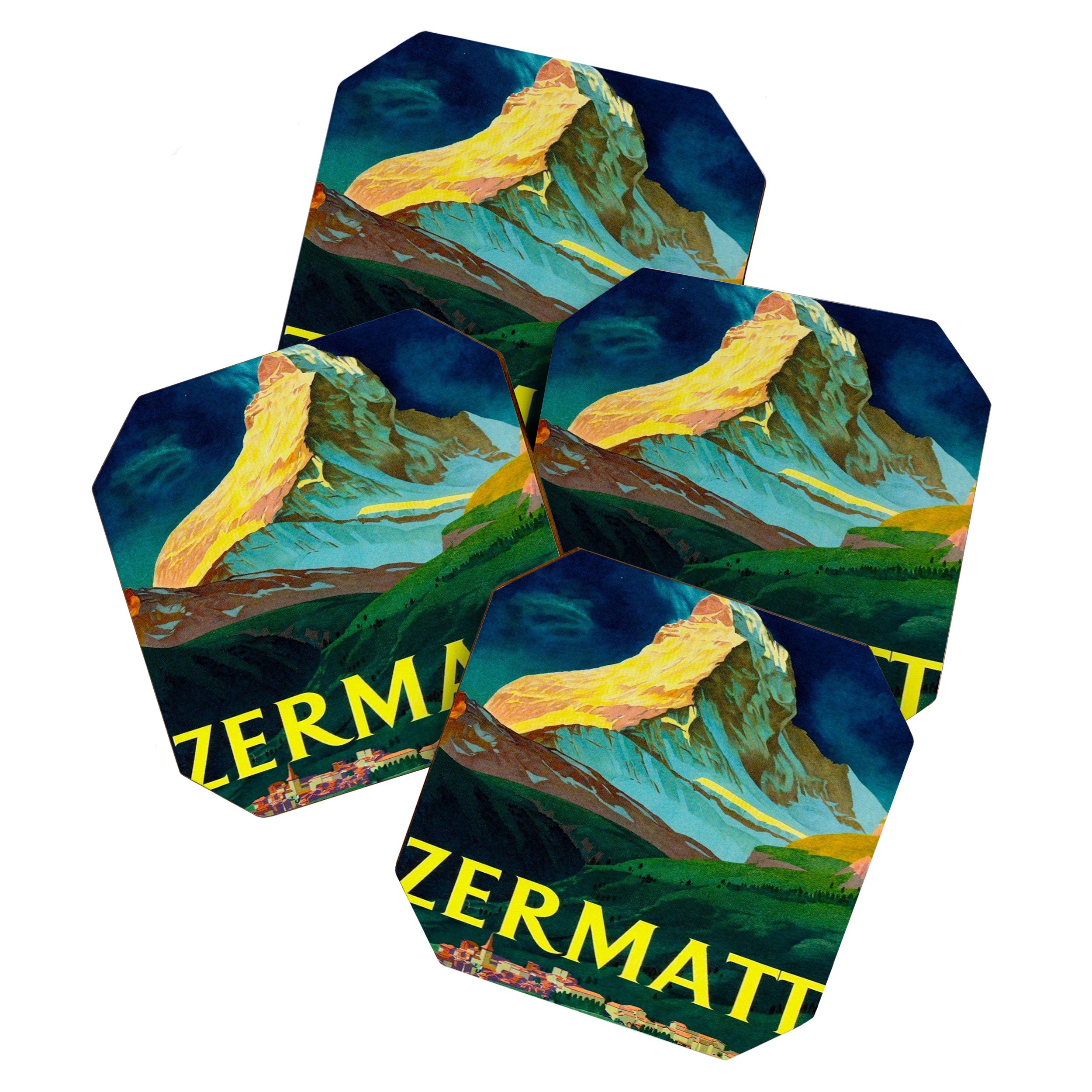 Zermatt Switzerland Vintage Mid Century Modern Travel Poster Coaster Gallery Image 1