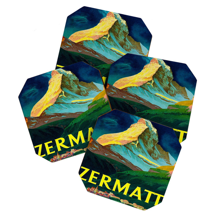 Zermatt Switzerland Vintage Mid Century Modern Travel Poster Coaster Gallery Image 1