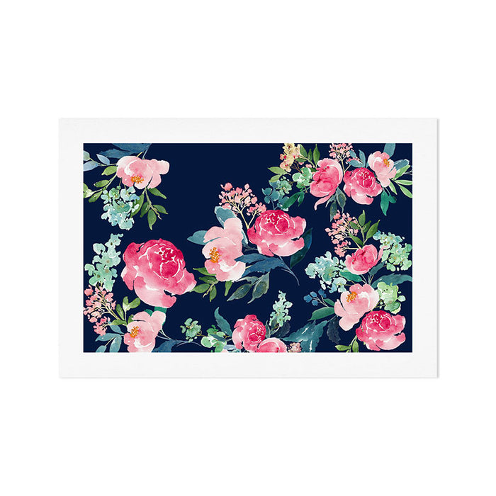 Navy and Pink Watercolor Peony Art Print Gallery Image 1