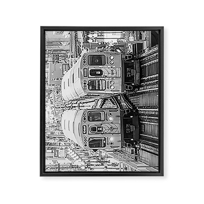 Black and White Chicago Train El Train above Wabash Ave the Loop Windy City Framed Canvas Print Gallery Image 1