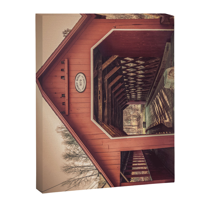 Creamery Covered Bridge Battleboro Vermont Red Historic Romantic Enclosure  Canvas Print Gallery Image 1