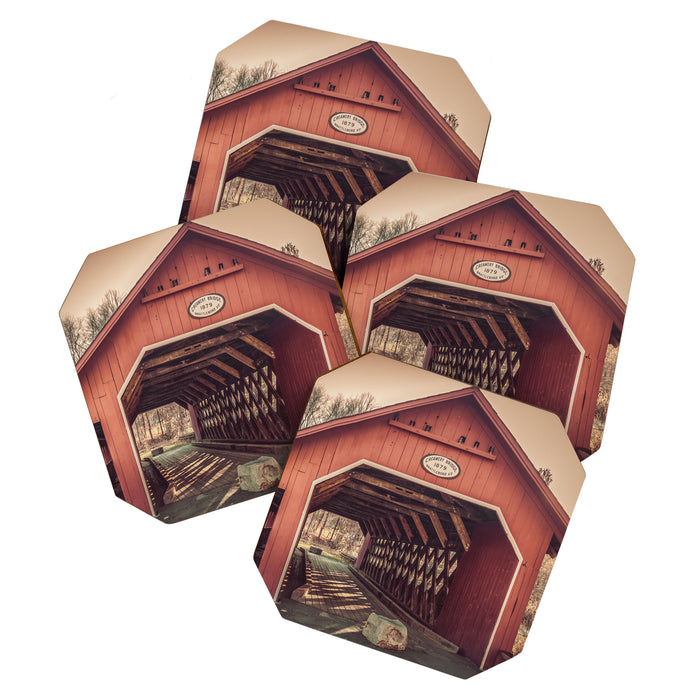 Creamery Covered Bridge Battleboro Vermont Red Historic Romantic Enclosure  Coaster Gallery Image 1
