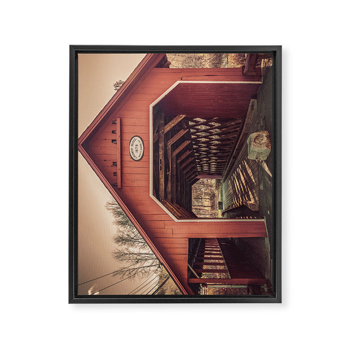 Creamery Covered Bridge Battleboro Vermont Red Historic Romantic Enclosure  Framed Canvas Print Gallery Image 1