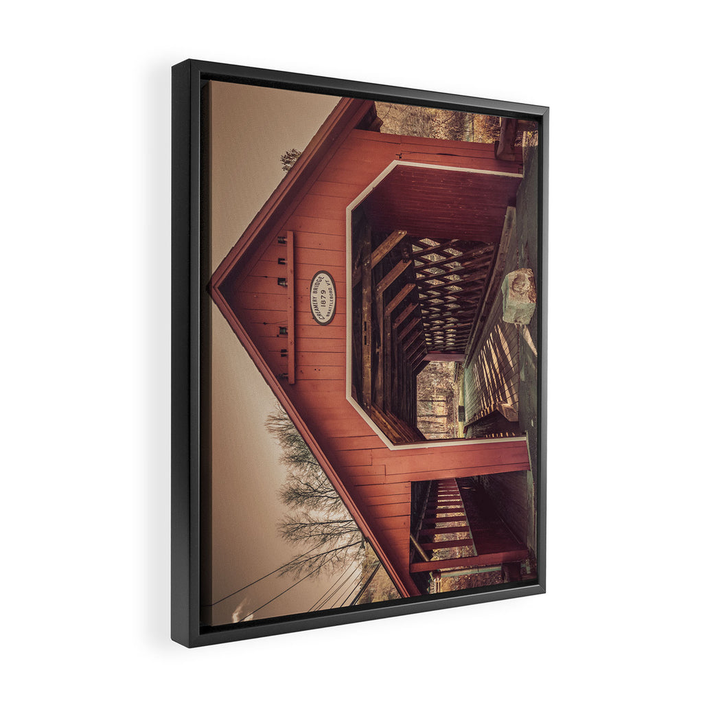 Creamery Covered Bridge Battleboro Vermont Red Historic Romantic Enclosure  Framed Canvas Print Gallery Image 2