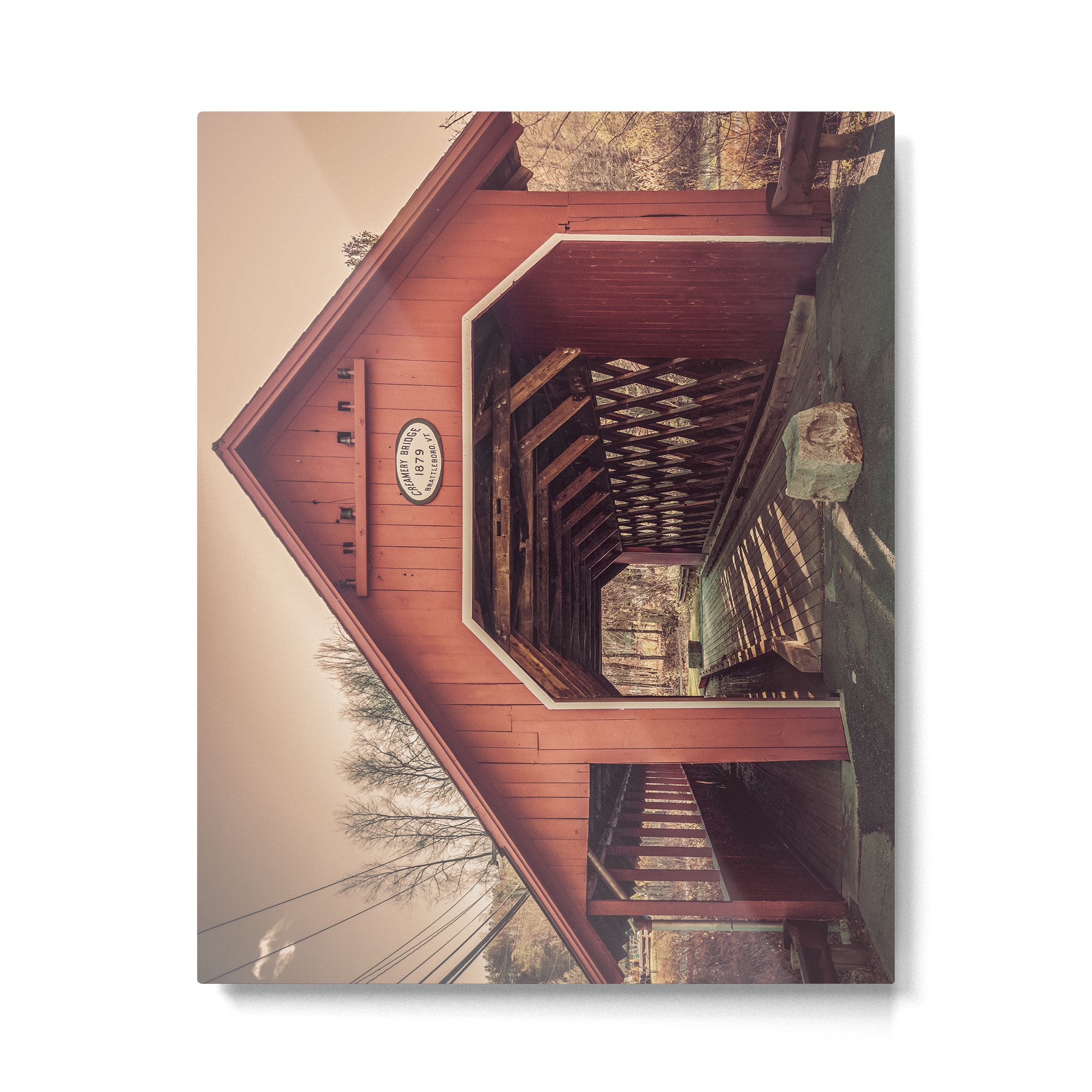 Creamery Covered Bridge Battleboro Vermont Red Historic Romantic Enclosure  Metal Print Gallery Image 4