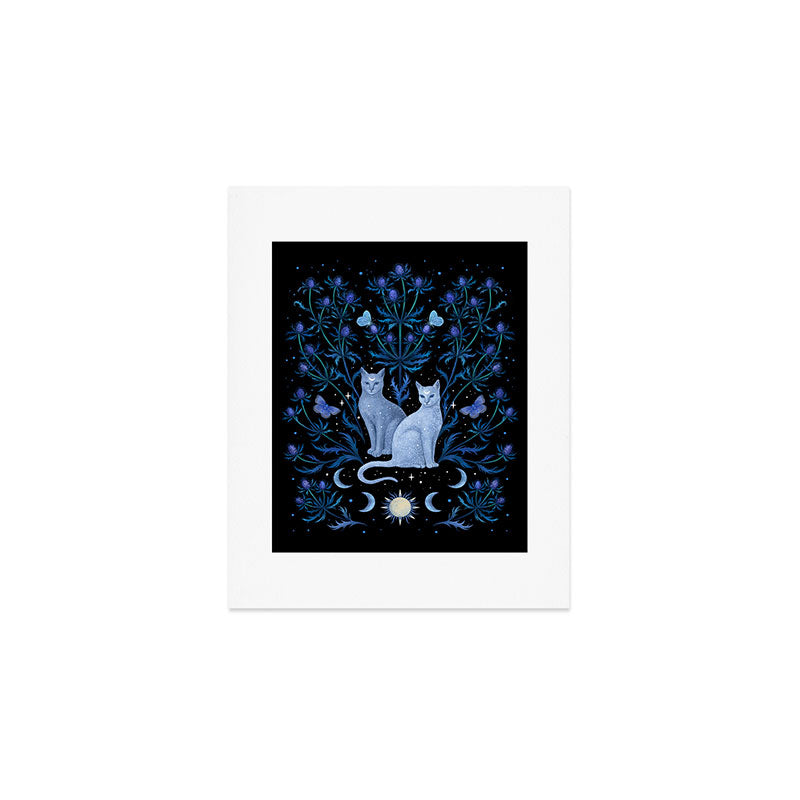Blue Thistle & Cat Art Print Gallery Image 1