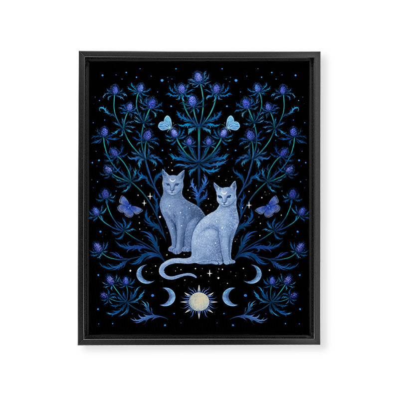 Blue Thistle & Cat Framed Canvas Print Gallery Image 6