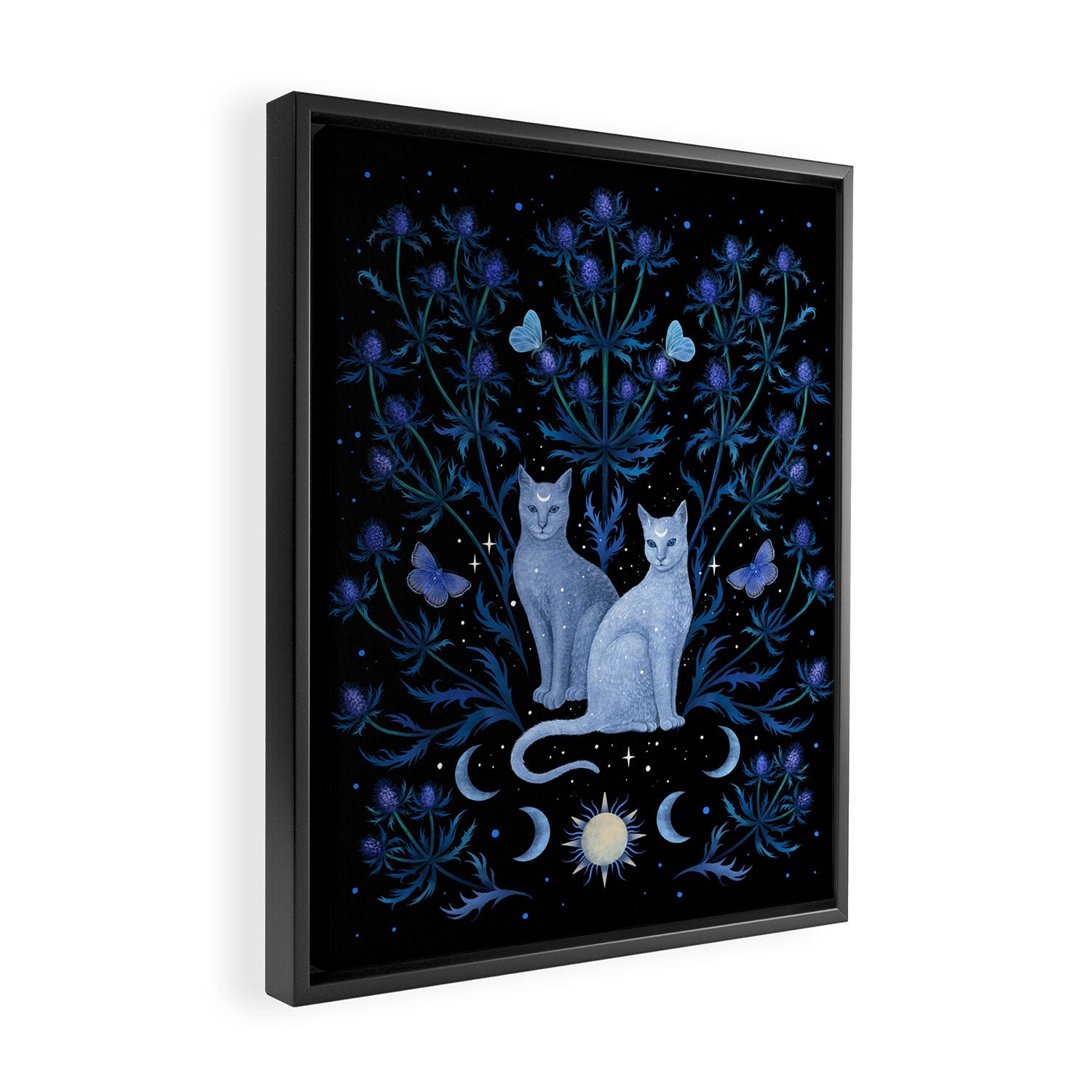 Blue Thistle & Cat Framed Canvas Print Gallery Image 2