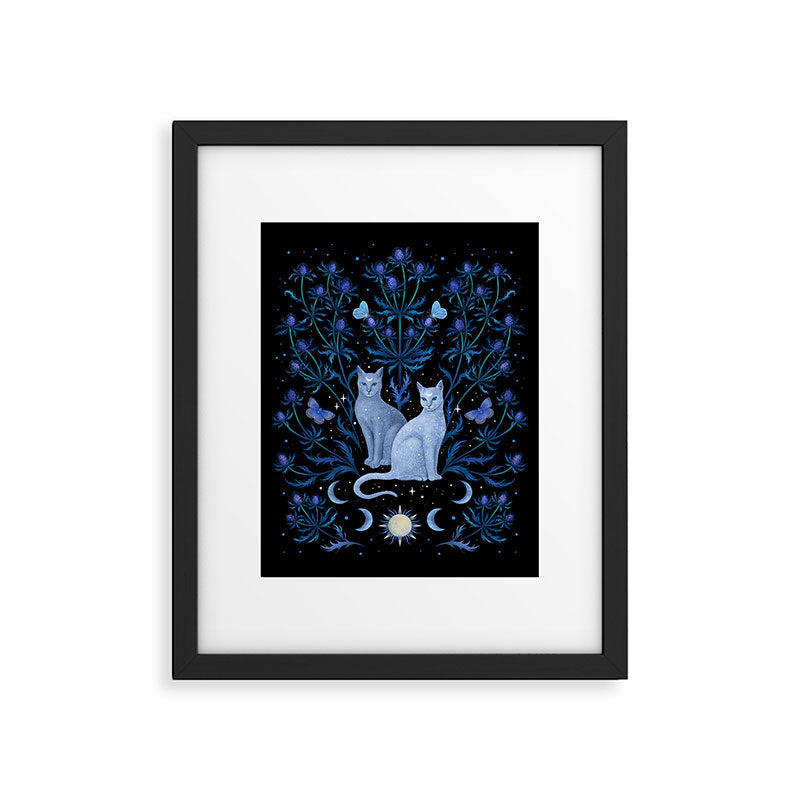Blue Thistle & Cat Framed Art Print Gallery Image 5