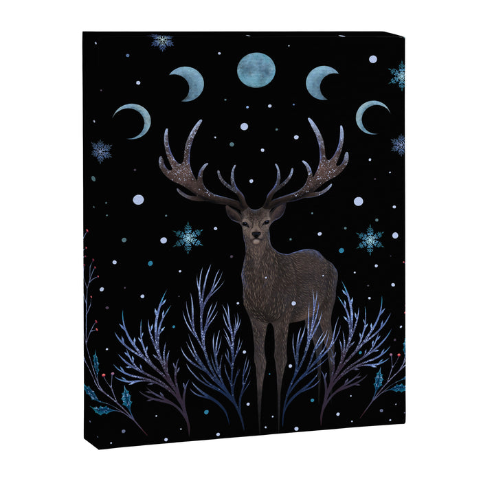 Deer in Winter Night Forest Canvas Print Gallery Image 1