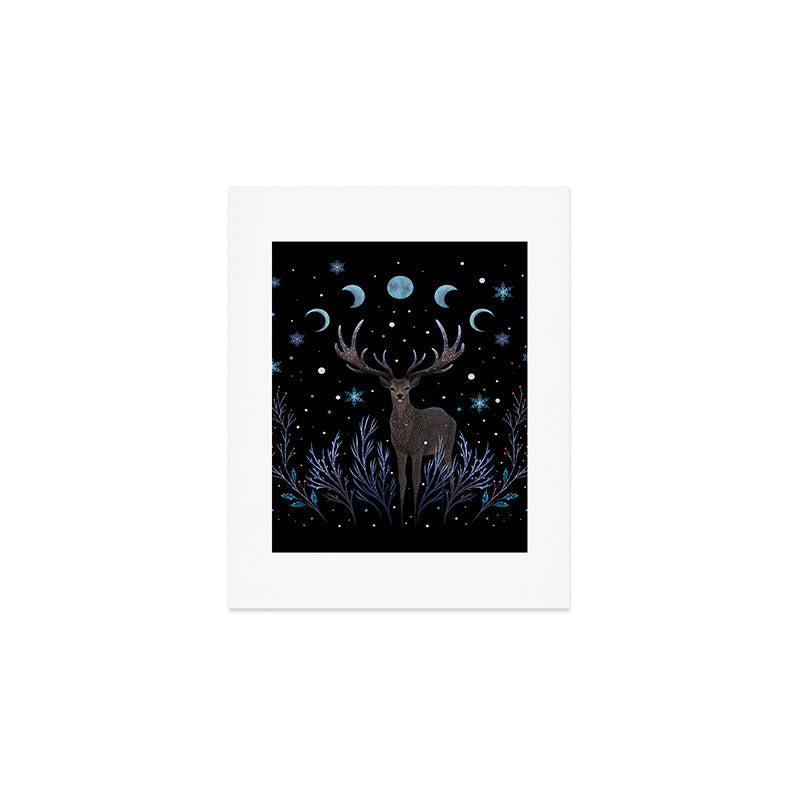 Deer in Winter Night Forest Art Print Gallery Image 1
