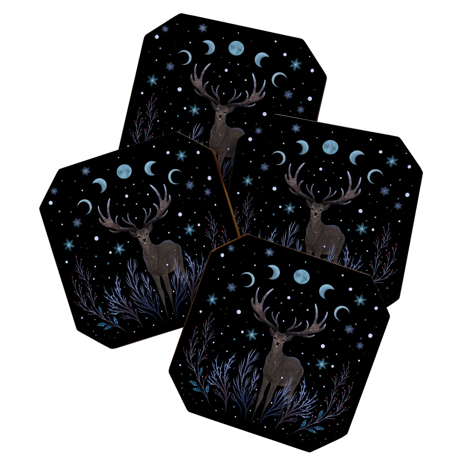 Deer in Winter Night Forest Coaster Gallery Image 1