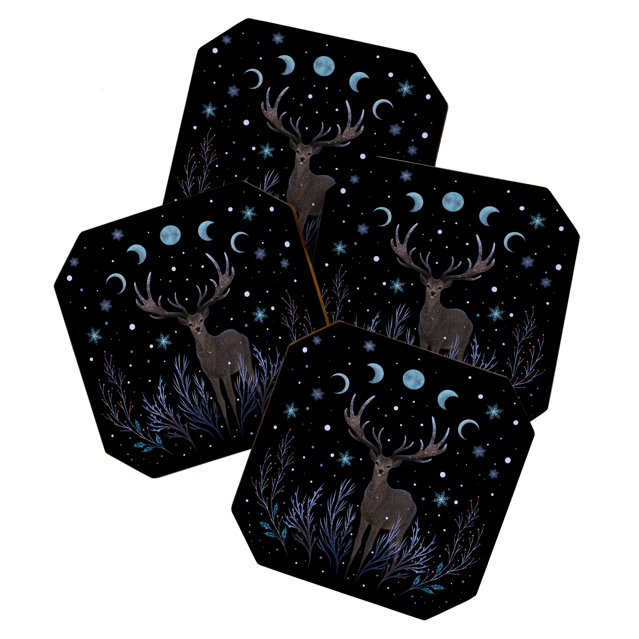 Deer in Winter Night Forest Coaster Gallery Image 1
