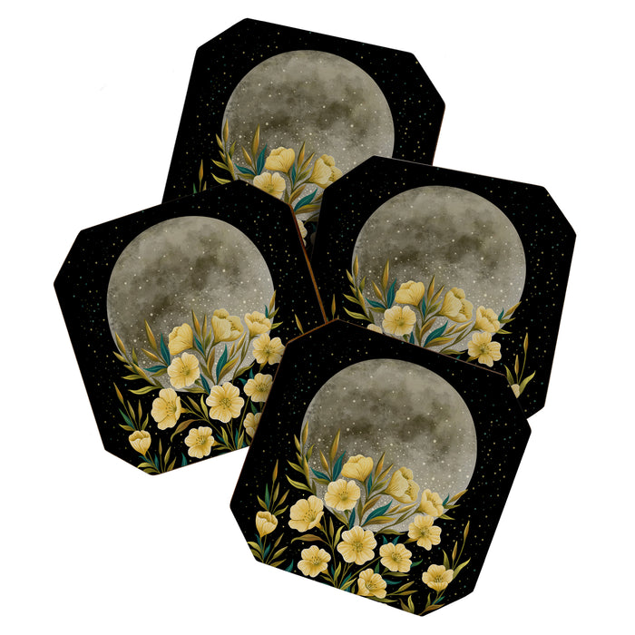 Moon Greeting- Yellow Evening Primrose Coaster Gallery Image 1