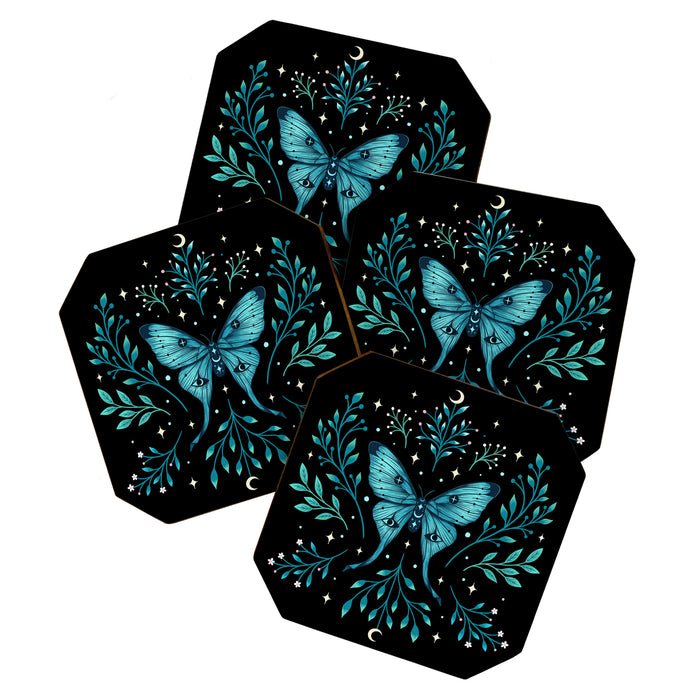 Mystical Luna Moth - Turquoise Coaster Gallery Image 1