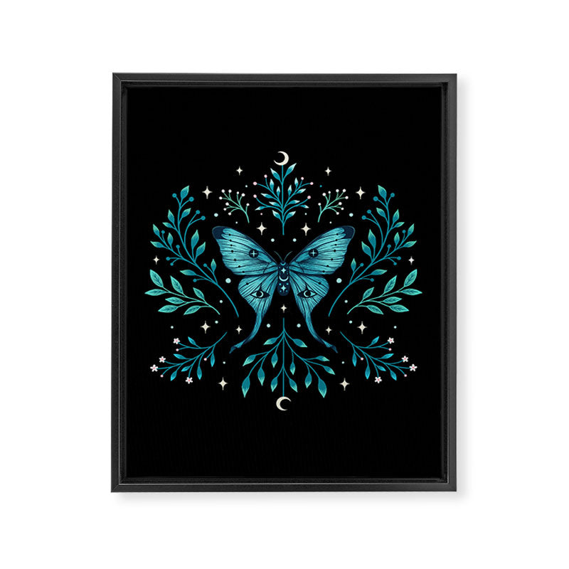 Mystical Luna Moth - Turquoise Framed Canvas Print Gallery Image 8