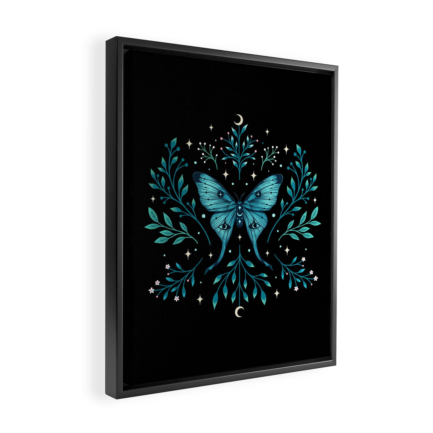 Mystical Luna Moth - Turquoise Framed Canvas Print Gallery Image 2