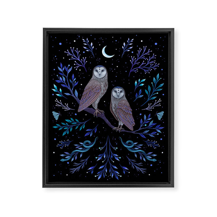 Owls in the Moonlight Framed Canvas Print Gallery Image 1