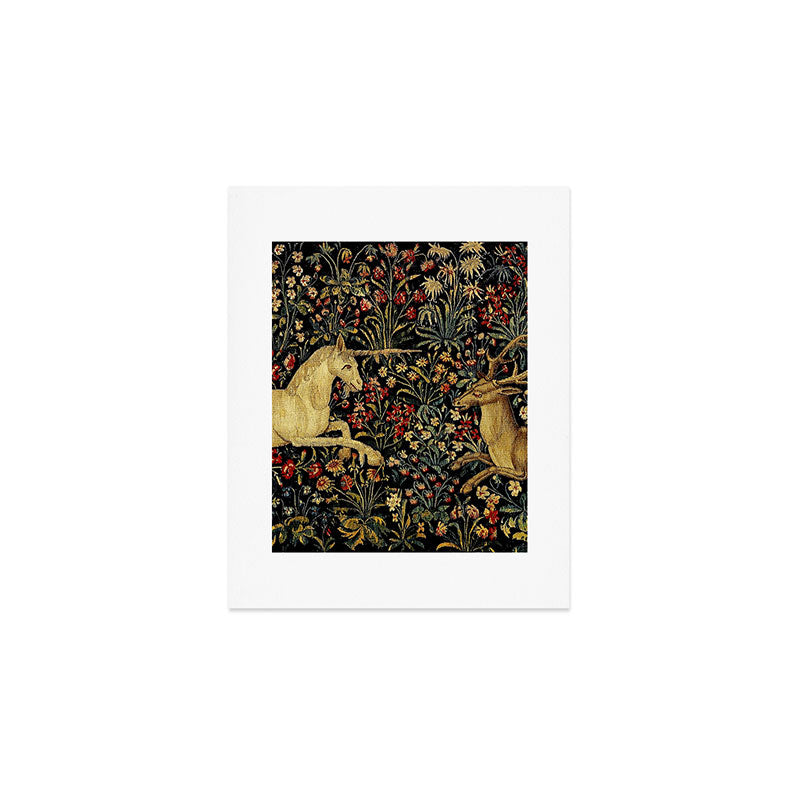 Medieval Unicorn Midnight Floral Garden Art Print Gallery Image 1