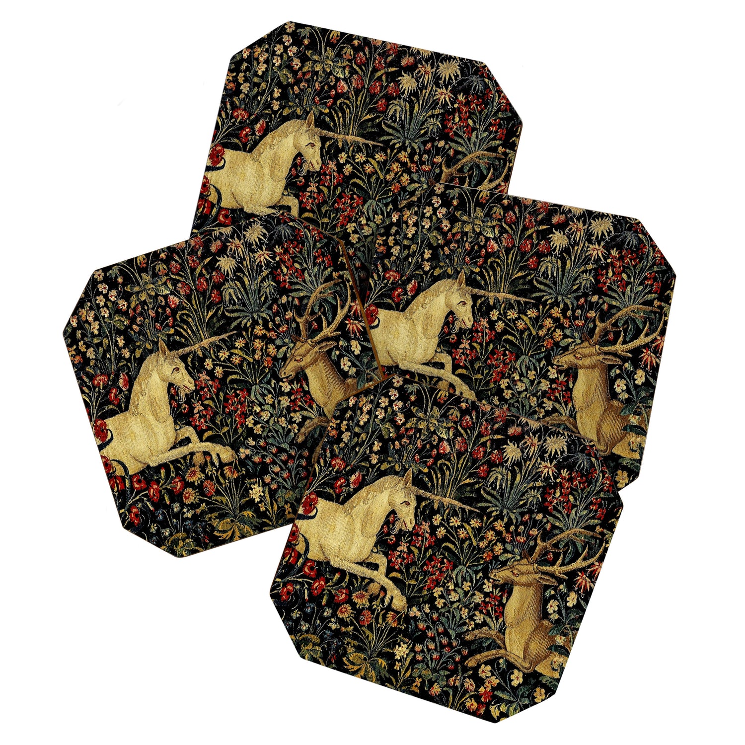 Medieval Unicorn Midnight Floral Garden Coaster Gallery Image 1