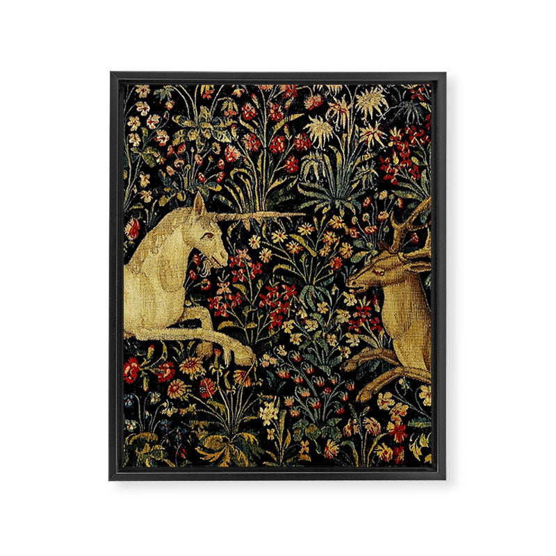 Medieval Unicorn Midnight Floral Garden Framed Canvas Print Gallery Image 8