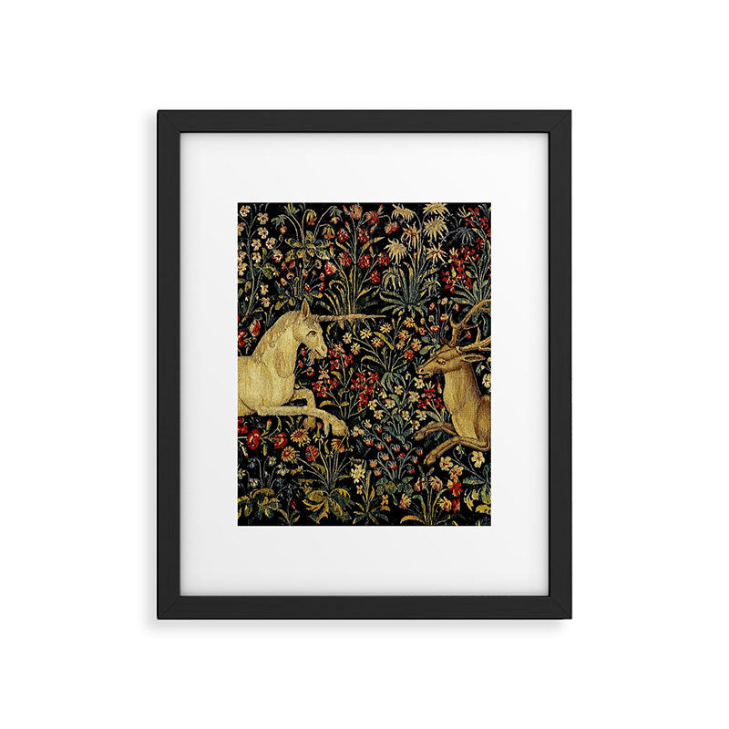 Medieval Unicorn Midnight Floral Garden Framed Art Print Gallery Image 6