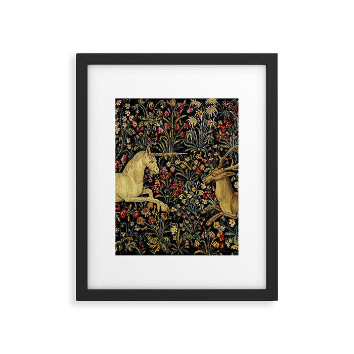 Medieval Unicorn Midnight Floral Garden Framed Art Print Gallery Image 1