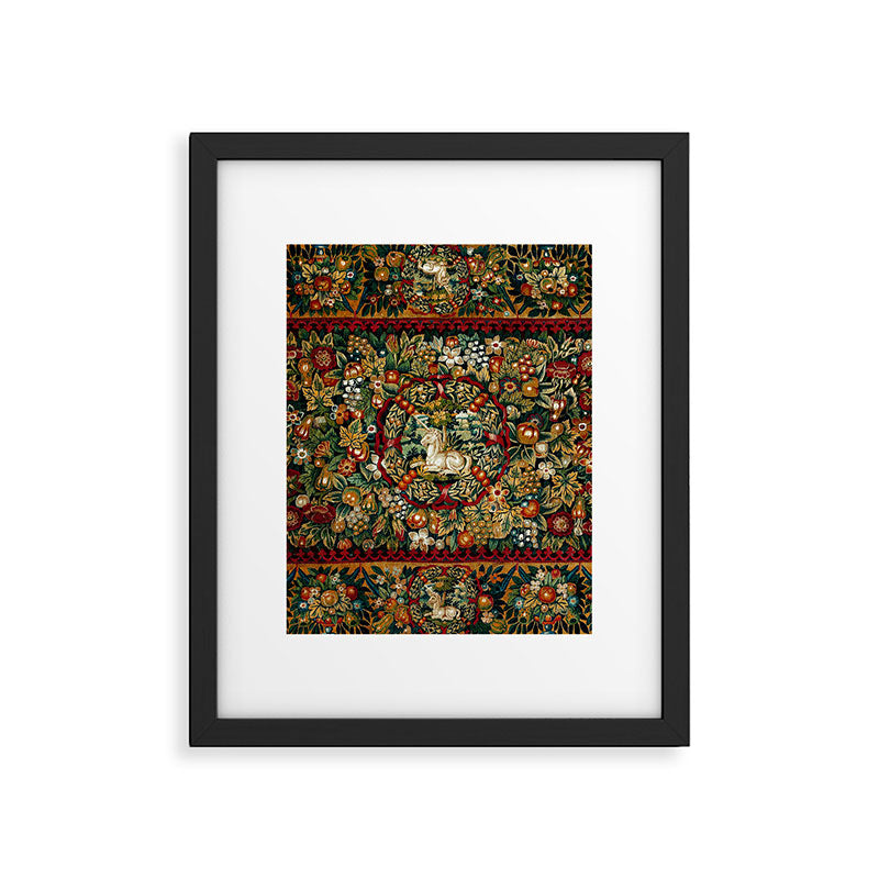 Medieval Unicorn Midnight Floral Garden Framed Art Print Gallery Image 6