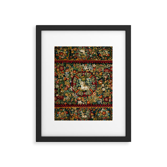 Medieval Unicorn Midnight Floral Garden Framed Art Print Gallery Image 1