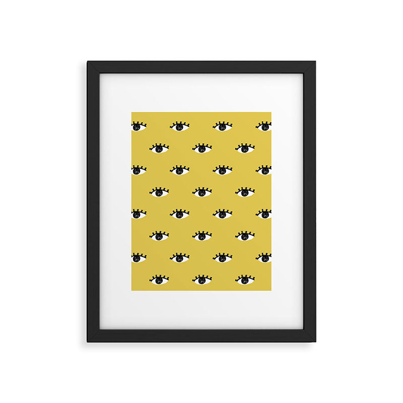 Inky Textured Eye Pattern - Olive Oil Framed Art Print Gallery Image 1