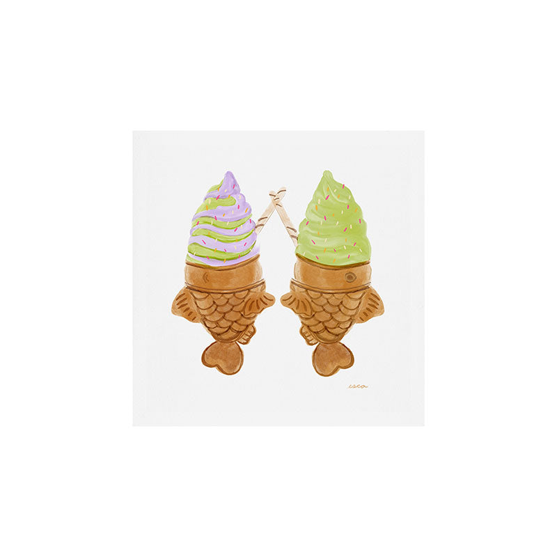 Matcha and Taro Taiyaki Ice Cream Cones Art Print Gallery Image 1