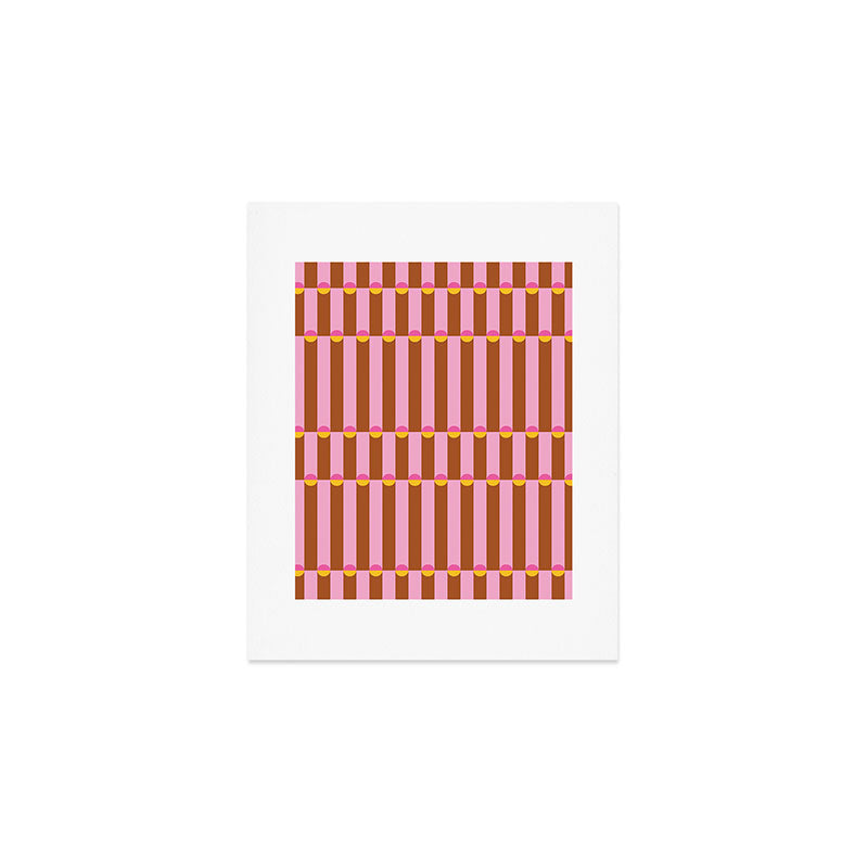 Pink And Brown vertical stripes with dots Art Print Gallery Image 1