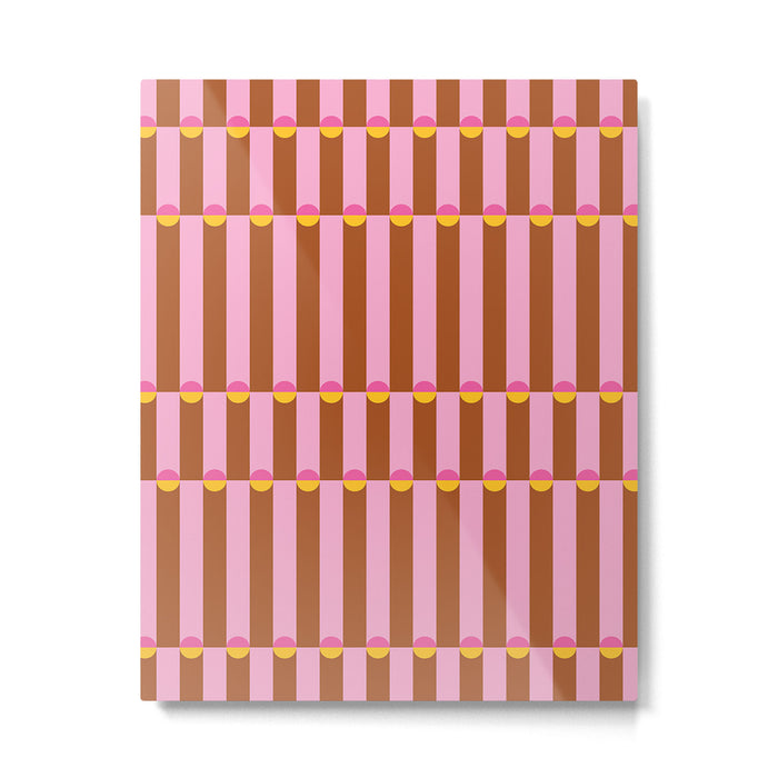 Pink And Brown vertical stripes with dots Metal Print Gallery Image 1