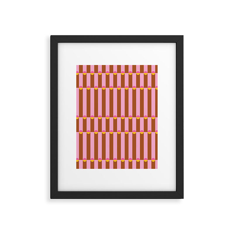 Pink And Brown vertical stripes with dots Framed Art Print Gallery Image 5