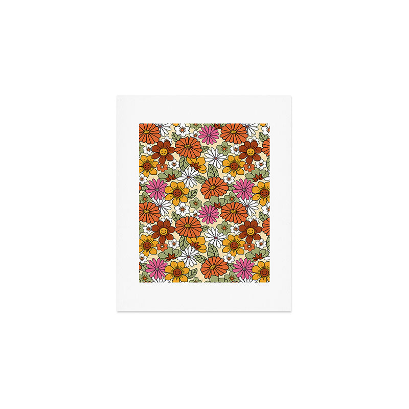 Retro 70s Boho Floral Pattern Art Print Gallery Image 1