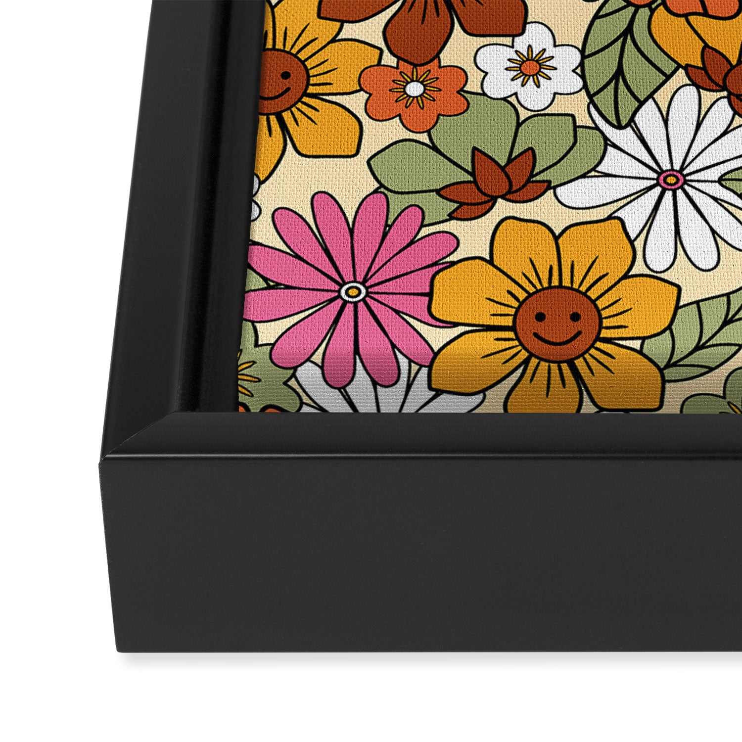 Retro 70s Boho Floral Pattern Framed Canvas Print Gallery Image 3