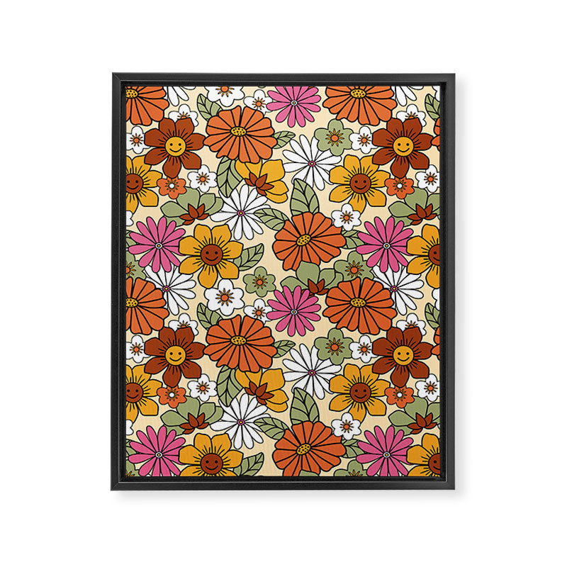 Retro 70s Boho Floral Pattern Framed Canvas Print Gallery Image 8