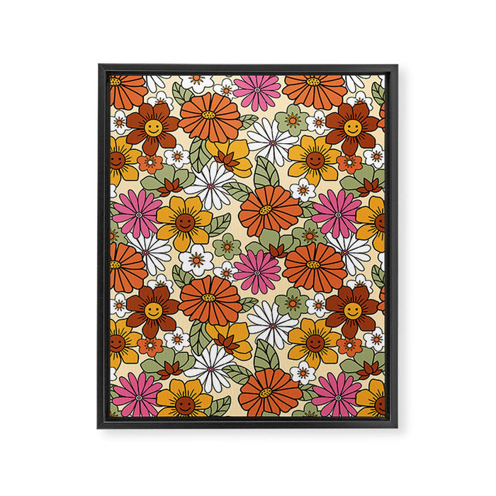 Retro 70s Boho Floral Pattern Framed Canvas Print Gallery Image 1