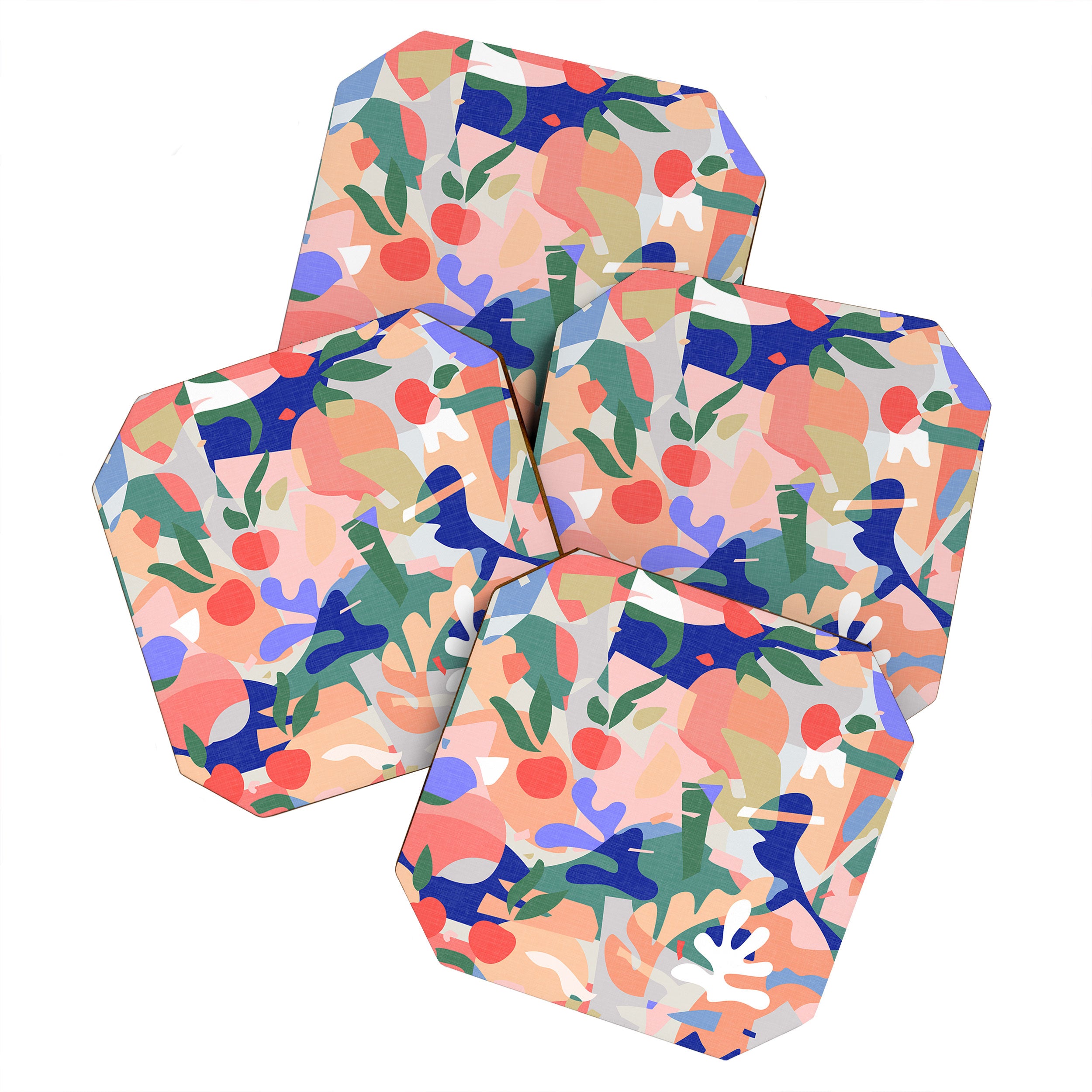 Abstract Fruits and Leaves / Modern Summer Coaster Gallery Image 1