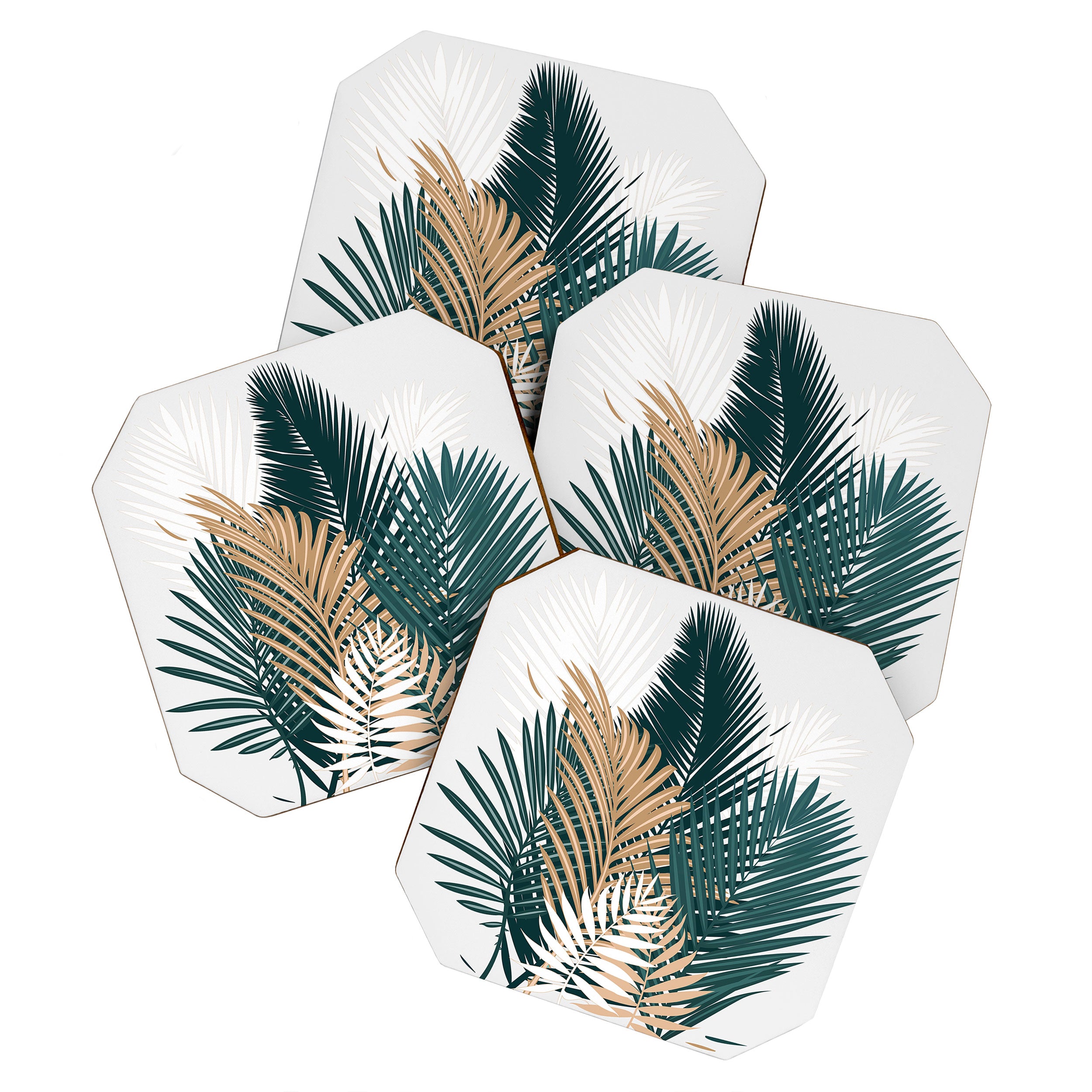 Gold and Green Palm Leaves Coaster Gallery Image 1