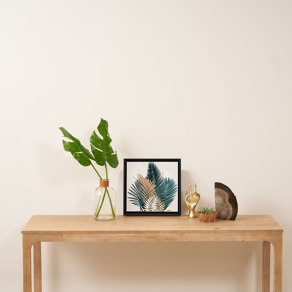 Gold and Green Palm Leaves Framed Canvas Print Gallery Image 3