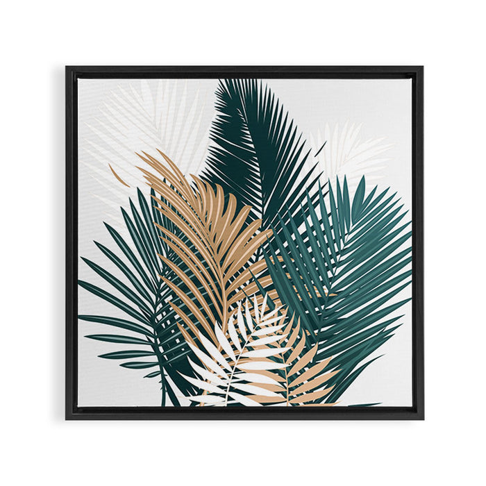 Gold and Green Palm Leaves Framed Canvas Print Gallery Image 1