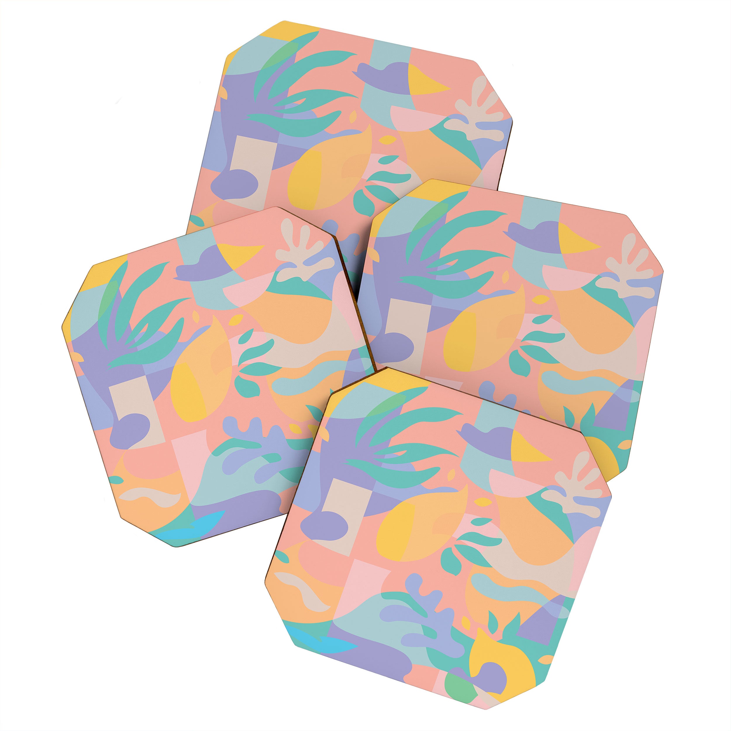 Lemons in Amalfi / Abstract shapes, Pink, Turquoise, Yellow, Lavender Coaster Gallery Image 1