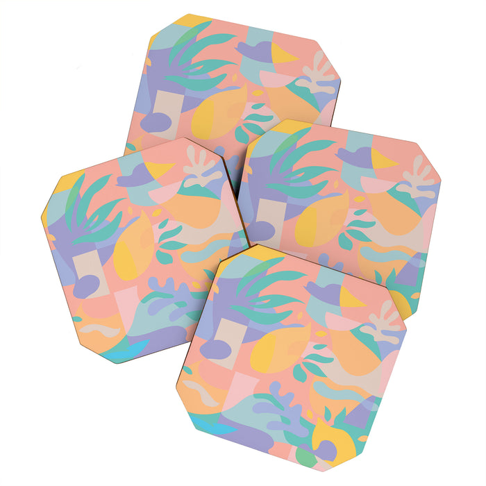 Lemons in Amalfi / Abstract shapes, Pink, Turquoise, Yellow, Lavender Coaster Gallery Image 1