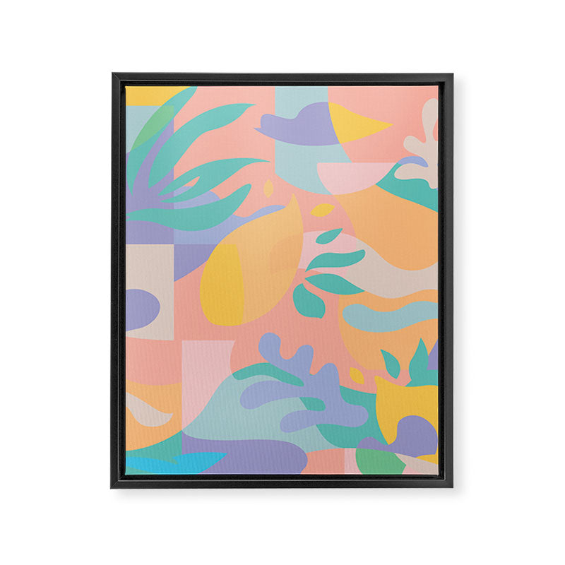 Lemons in Amalfi / Abstract shapes, Pink, Turquoise, Yellow, Lavender Framed Canvas Print Gallery Image 8