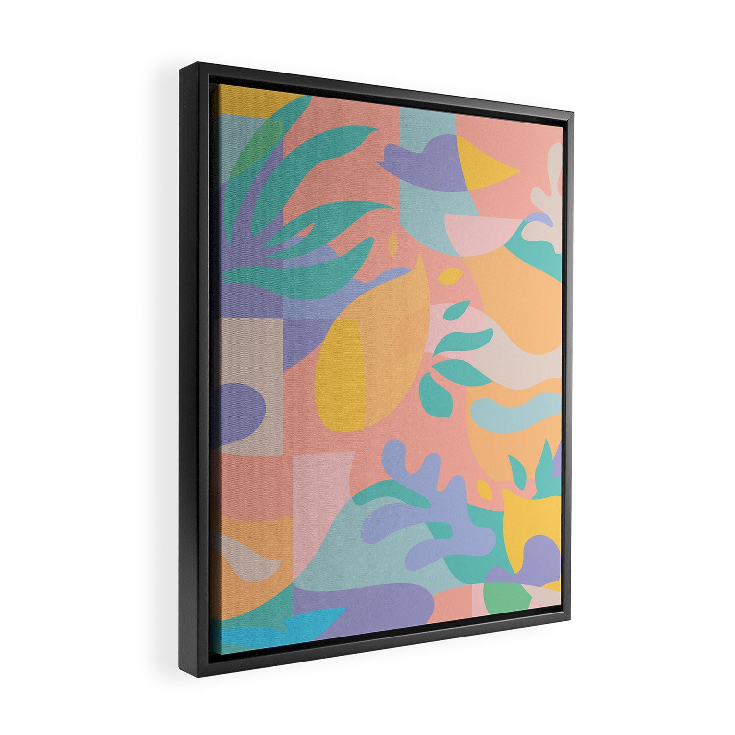 Lemons in Amalfi / Abstract shapes, Pink, Turquoise, Yellow, Lavender Framed Canvas Print Gallery Image 2