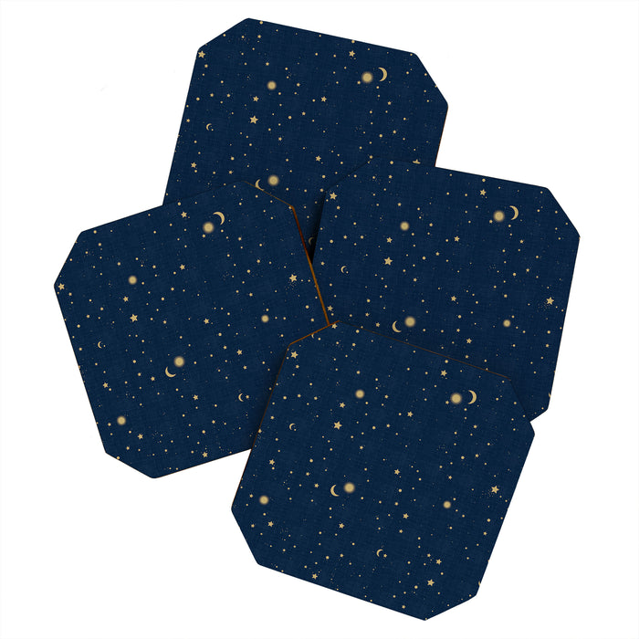 Magical Night / Galaxy in Blue and Golden Yellow Shades Coaster Gallery Image 1