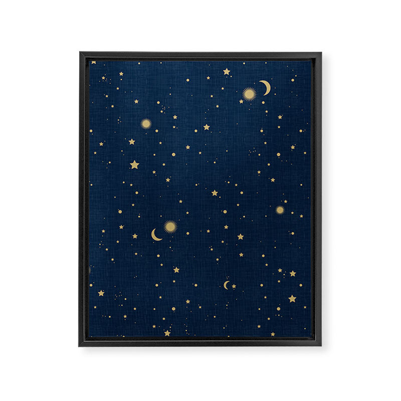 Magical Night / Galaxy in Blue and Golden Yellow Shades Framed Canvas Print Gallery Image 8